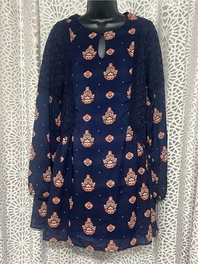 Miss Me Boho lace  Peasant Dress Navy Orange